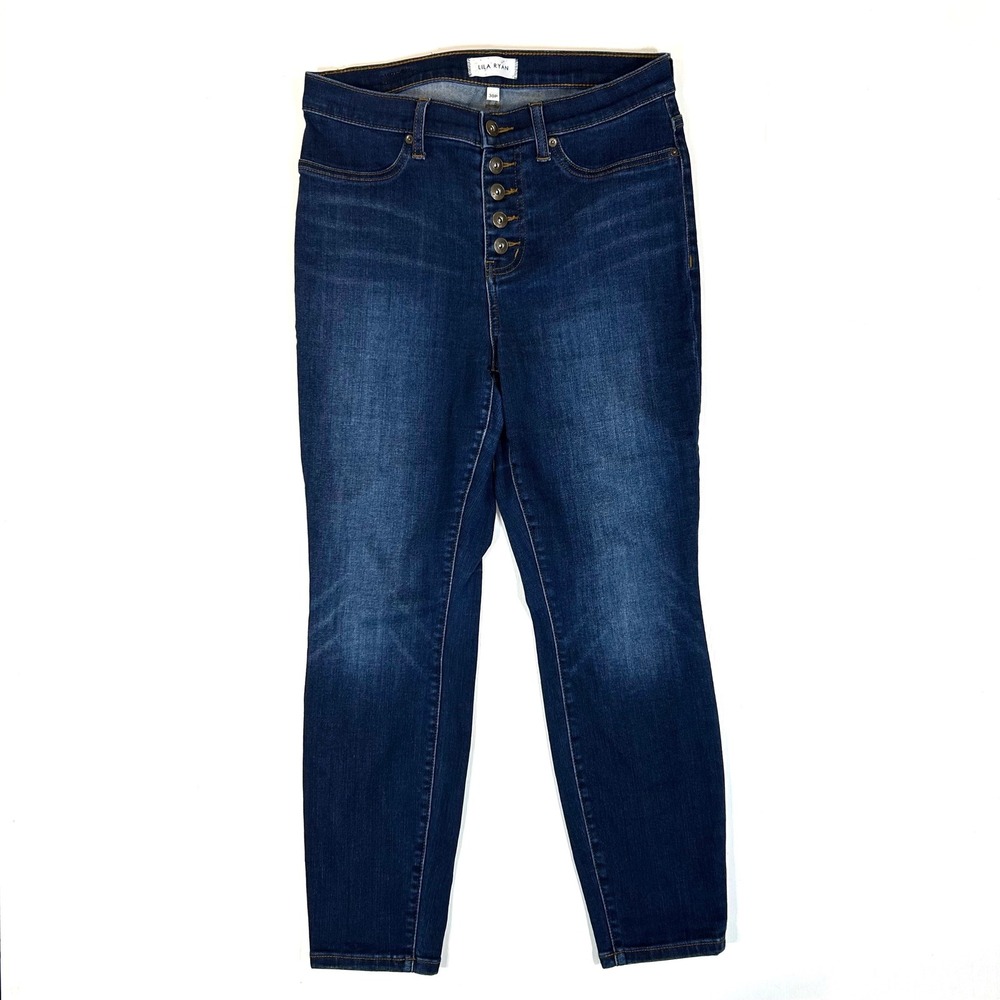 Lila Ryan Dark Wash High Rise Button Fly Skinny Jeans 32P Petite
